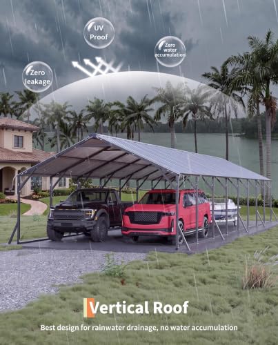 Image of GarveeLife 20'x40'x12' Metal Carport for Multiple Vehicles, Heavy Duty Car Ports, Vertical Roof Design, All-Weather Use, for Full-Size Pickup Trucks, Boats, and Tractors | Vertical Roof Design / All-Weather Use / for Full-Size Pickup Trucks, Boats, and Tractors