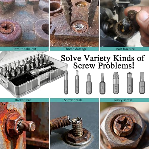 33PCS Damaged Screw Extractor Set,Stripped Screw Extractor Kit with Magnetic Extension Shaft & Socket Adapter, Stripped Screw Remover Kit – Extract Rusty, Broken Screws Easily for DIY Garden Wood by Musibo - Image 4