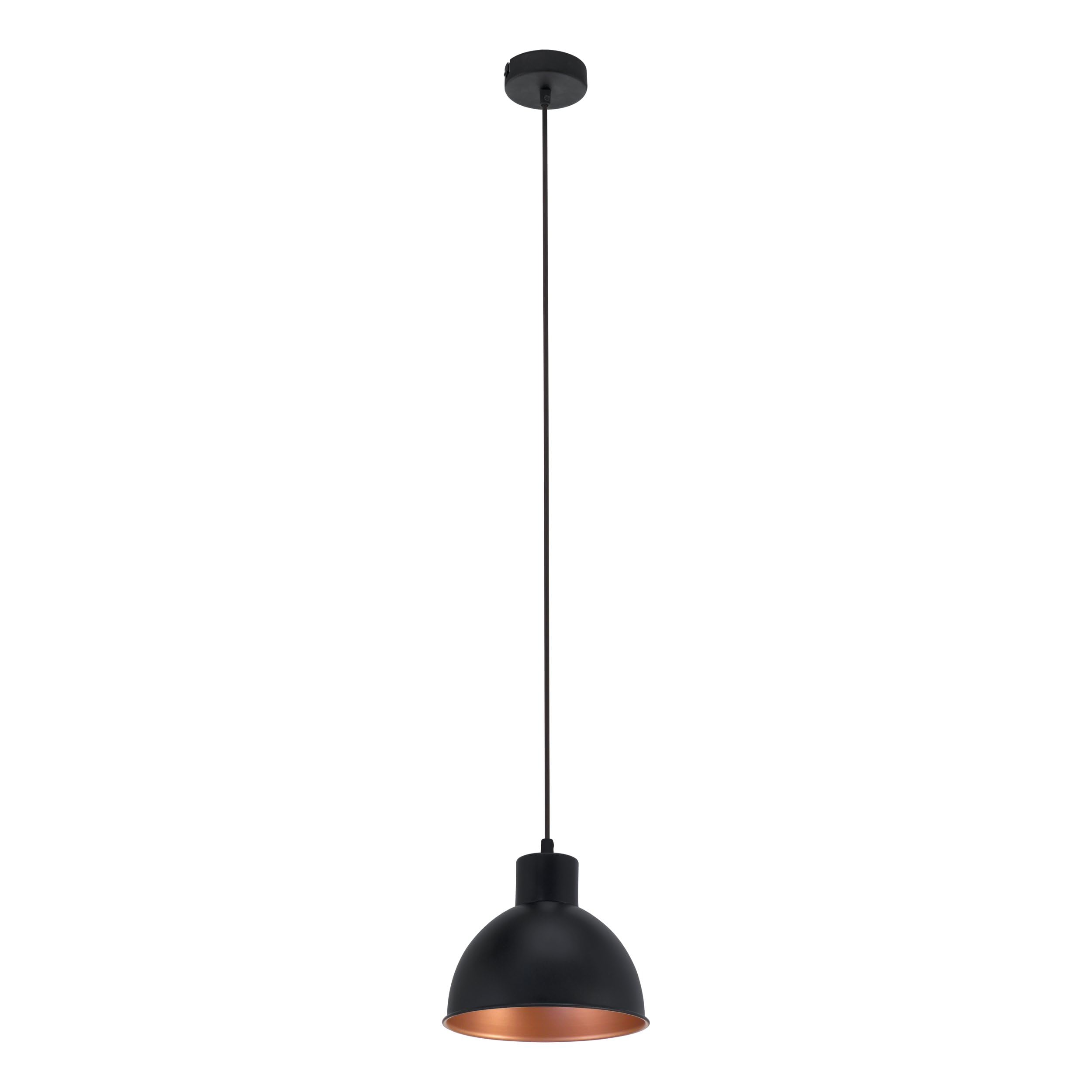 EGLO Pendellampe Truro, Vintage Pendelleuchte im Industrial Design, Retro Hängelampe aus Stahl, schwarz, kupfer, E27 Fassung, Ø 21 cm