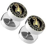 Taffstyle 1 Paar Fake Piercing Runde Ohrringe Ohrstecker Ohr Plug Flesh Tunnel mit Sternzeichen Motiv Tierkreiszeichen Skorpion