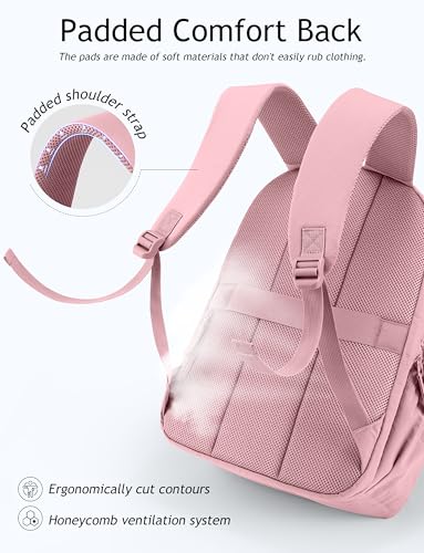 Image of Uselike Travel Backpack for Women, 15.6 Inch Laptop Backpack, Quilted College Bookbag, Cute Work Backpacks, Water Resistant (Mauve Pink)