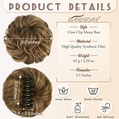 Claw Clip Messy Bun Hairpiece, Barsdar Curly Messy Hair Bun Scrunchies Claw Clip Chignon Ponytail Extension Synthetic Messy Bun Hair Bun For Women Girls(Chocolate Brown With Caramel Blonde Highlights) #TOP1