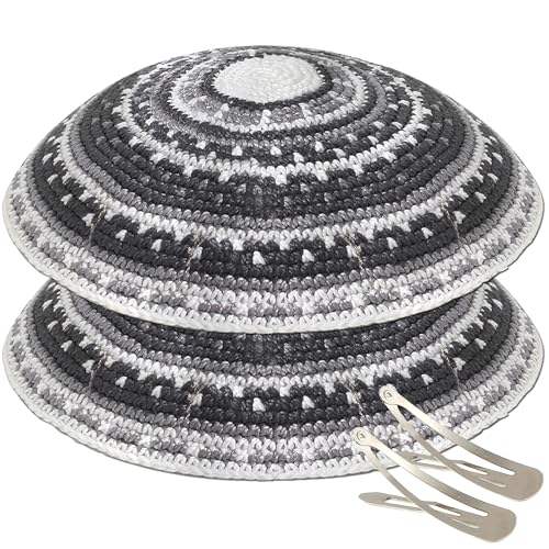 Image of Zion Judaica Quality Knit Kippahs Bulk Packs Knitted Kippot and Single Hand-Knit Kippas Kipa Clips Included