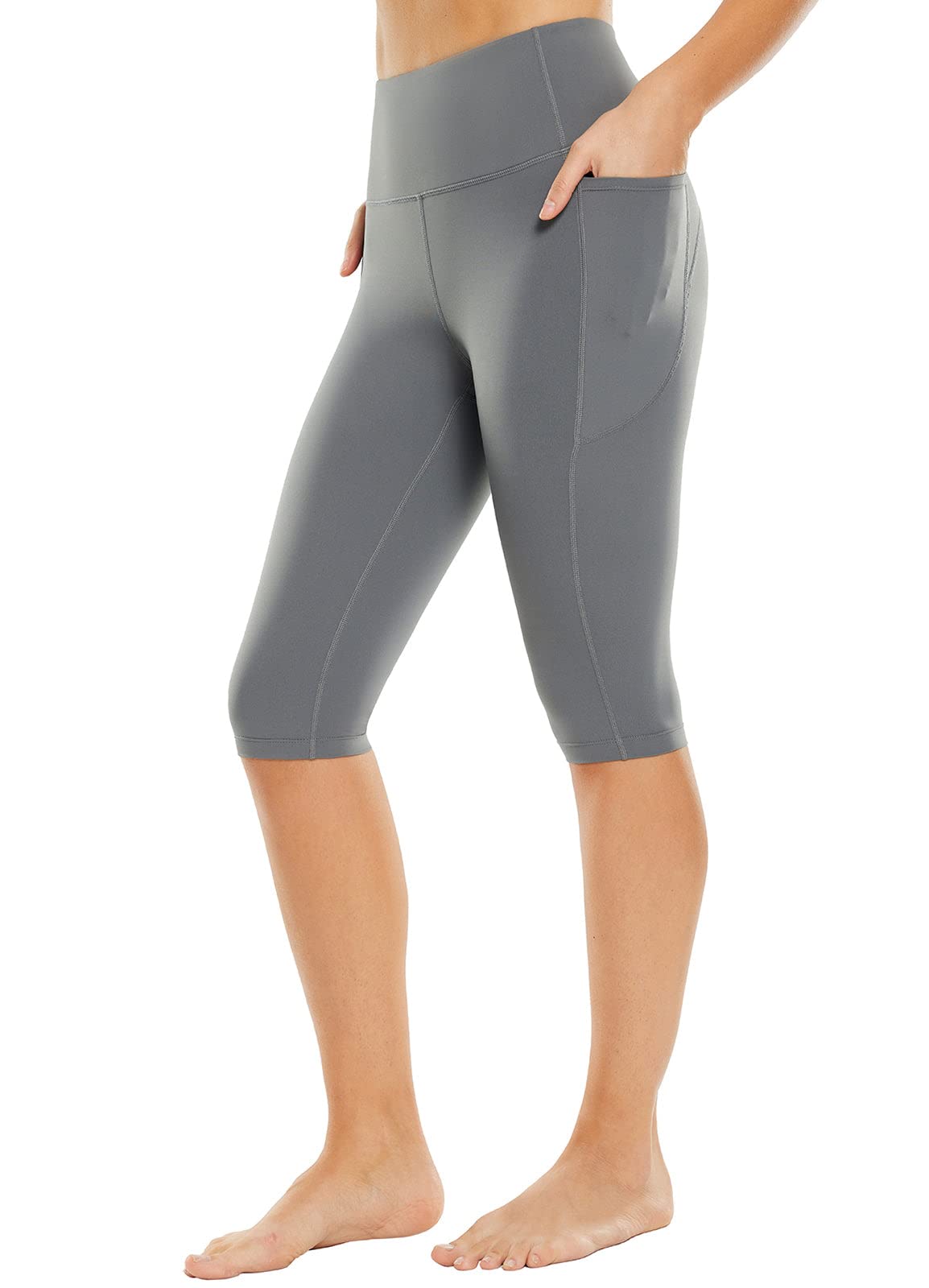 BALEAFWomen's Sweatleaf Knee Length Capri Leggings Yoga Workout Exercise Pants for Casual Summer with Pockets