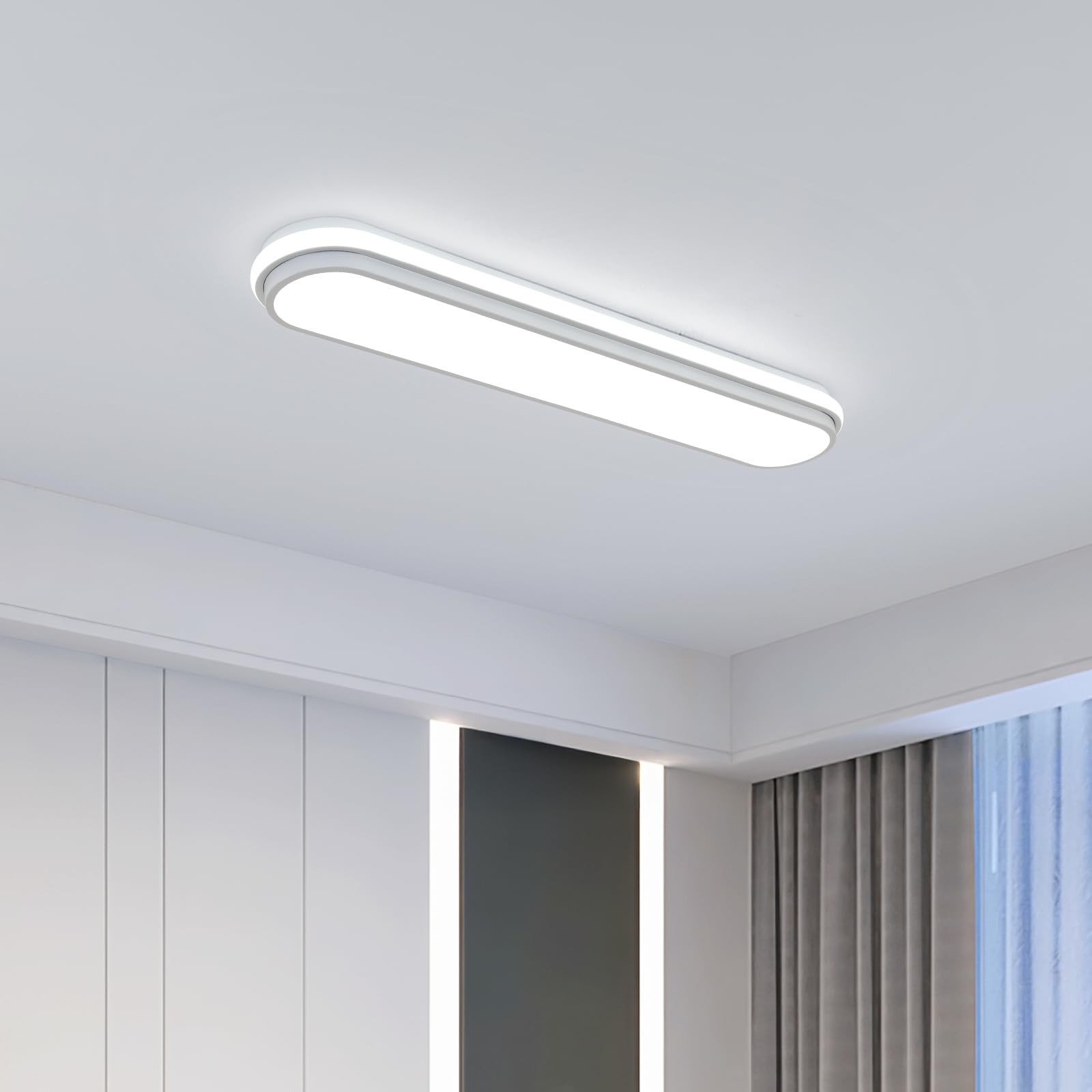 Naroume 72cm 55W LED Ceiling Light, 6500K Cool White Dimmable Flush Mount, Modern Ultra Thin Metal Linear Low Profile Lighting Fixture for Kitchen Home Office Hallway Bedroom Living Room