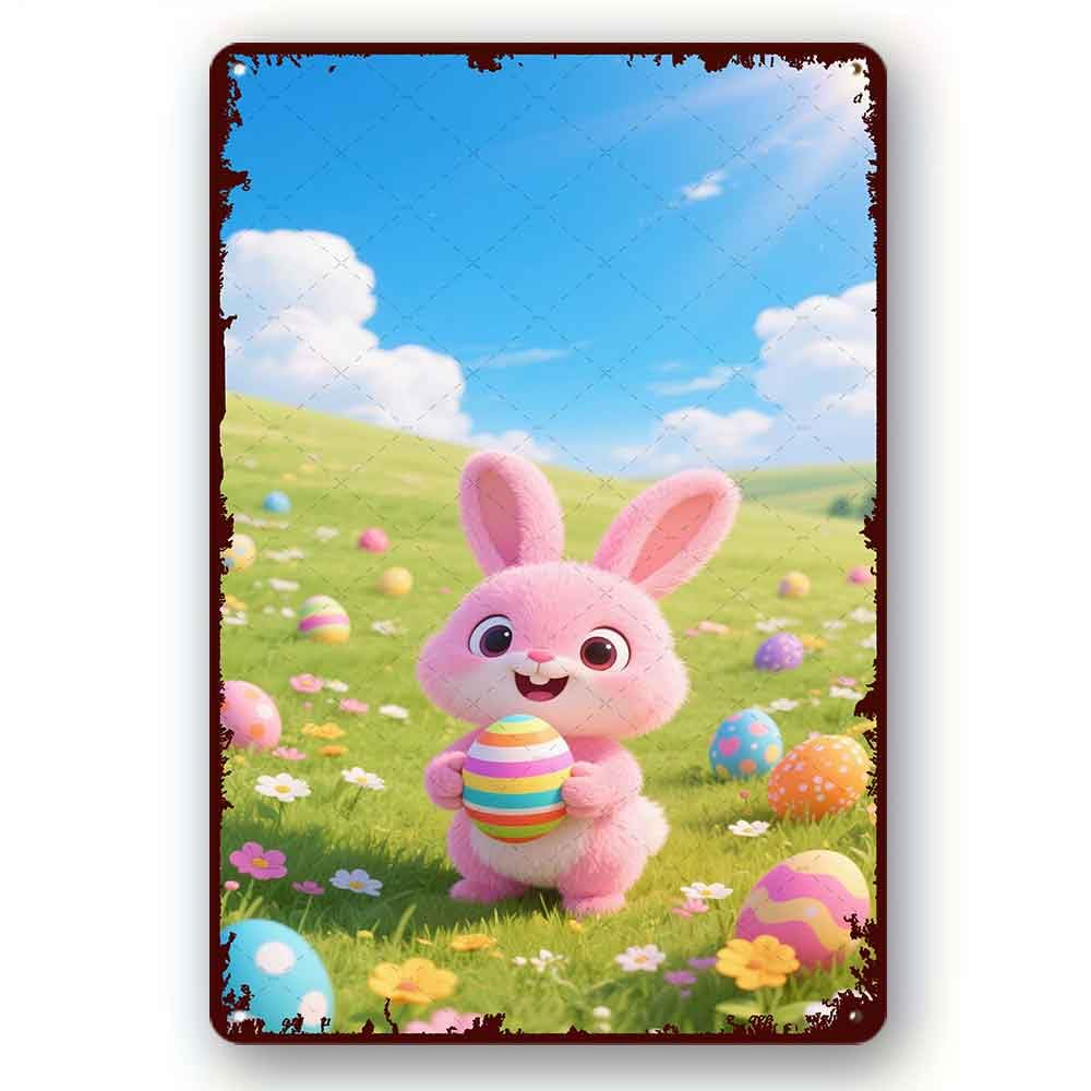 peiyeety Funny Retro Tin Sign Easter Bunny Wall Sticker Decor Vintage Design Home Bedroom Wall Sticker Decor Gift8x12 Inch