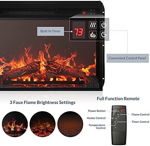 BELLEZE 23" Electric Fireplace Insert w/Fire Crackling Sound, Recessed Fireplace Heater with Remote Control, Indoor Fireplace Heater with Adjustable Brightness, Timer, Automatic Temperature Control - Thumbnail 5