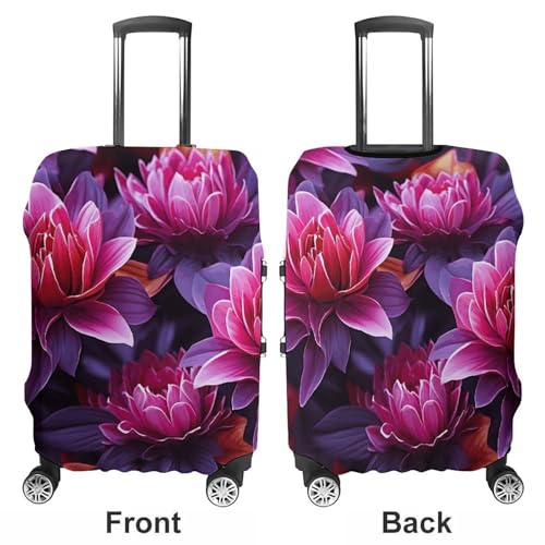 Flower Leaves Purple Red Flower Elastic Luggage Cover Suitcase Protector for 19-32 Inch Suitcases | Universal Stretchable Travel Bag Cover | Anti-Scratch, Washable with Zipper Closure S3