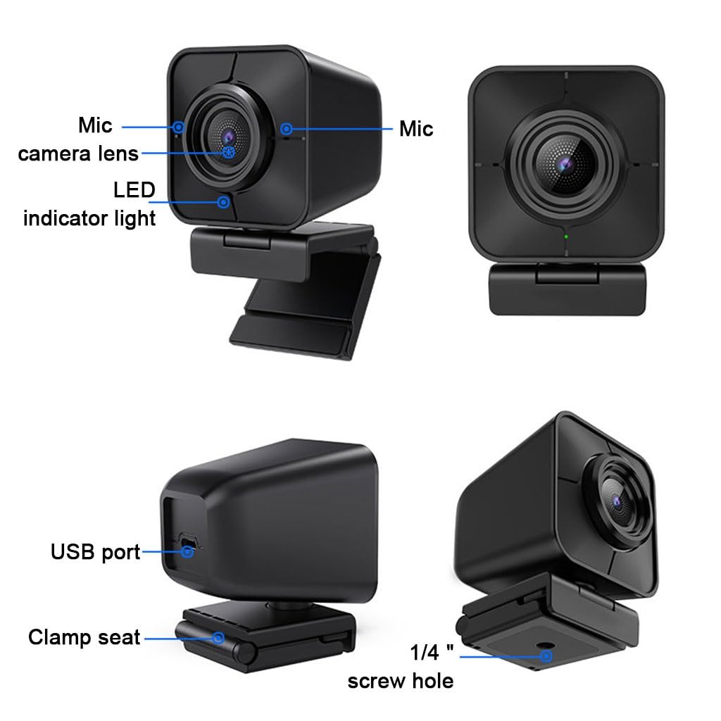LEIYTFE 5X Zoom Conferencia Webcam 4K, USB Web CAM para Computadora Y Portátil Plug & Play, Cámara De 12 Millones De Lentes HD para Transmisión En Línea De Videoconferencias