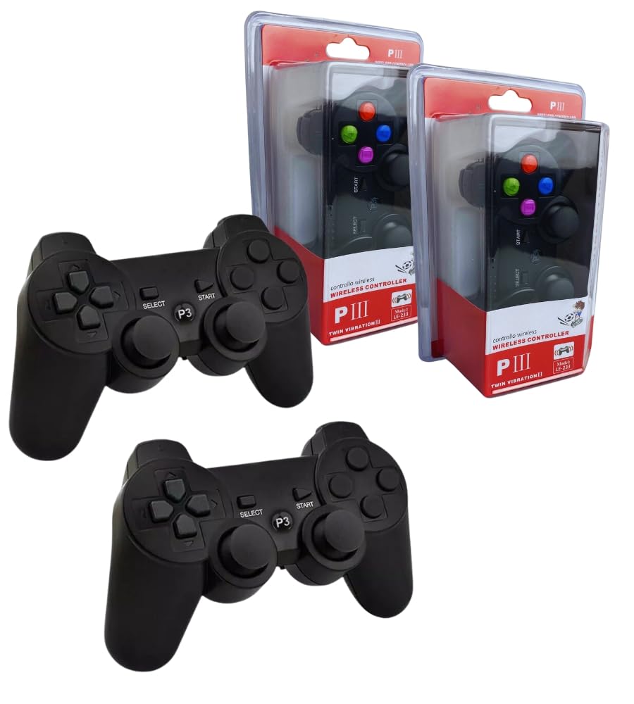 Generico Coppia Controller, 2 Joypad Senza Filo Wireless, Compatibile PC Plays. 3, Gamepad Analogico D. Shock Vibrazione, Coppia Pad Nero