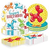 Creative Converting Balloon Animals Dinnerware Party Bundle | Luncheon & Beverage Napkins, Luncheon & Dinner Plates | Colorful Birthday Party for Kids Primary Colors