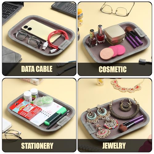 Image of GadgetBite Desk Organiser Office Table Tray for Home Office Organizer Vegan Leather Desktop Tray for Office Home Stationery Pen Pencil Keys Phone Notes Specs Earphone Cable Cord Gadget Accessories