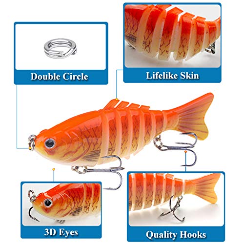 Thekuai Fishing Lures with Lure Wraps, Fishing baits for Bass 4" Multi Jointed Swimbaits Slow Sinking Hard Lure Fishing Tackle Kits Lifelike Fishing Bait Tackle Kits