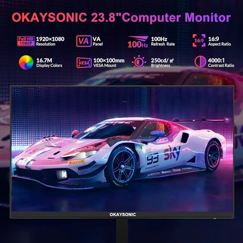Image of 24 inch FHD Office Monitor - 100Hz Refresh Rate & 1ms Response for Ultra-Smooth AMD FreeSync, Frameless, Built-in Speakers, Eye Care