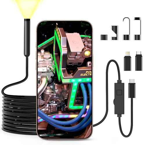 BNEHHOV Endoscopio per Smartphone, 1920P Telecamera Endoscopica, Telecamera Ispezione Tubi con 8 Luci LED, IP67 Sonda Impermeabile Cavo Semirigido da 5M Compatibile con Android e iOS