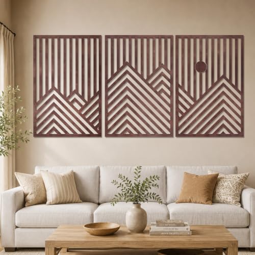 Yerliker 3 Panel Wood Mountain Art