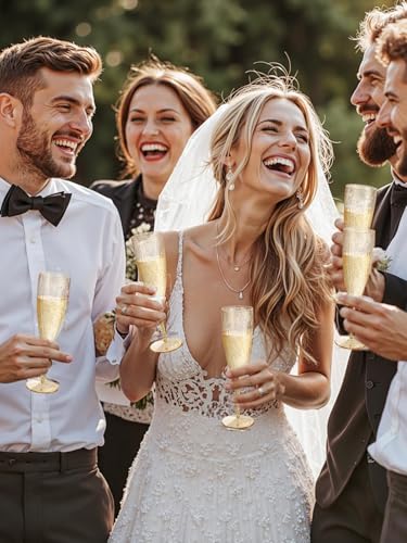 WDF 36-Pack Plastic Champagne Flutes - Gold Glitter Champagne Glasses Disposable - Perfect for Thanksgiving, Weddings, Birthday, Bridal Showers