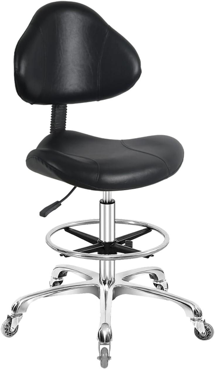 Rolling Swivel Drafting Chair Adjustable Heavy Duty (400lbs) Lumbar Support Task Chair for Home Desk Studio Design Lab(Black)