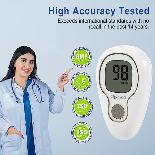 Rgdood Automatic Blood Glucose Monitor Kit For Blood Sugar Monitor, 1 Lancing Device, 50 Lancets And 50 Test Strips For Diabetes Test Kit, 1 Glucometer Portable Blood Sugar Test Kit (White) #TOP4