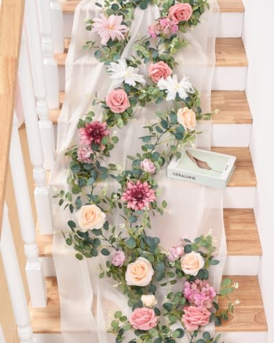 Waipfaru-885Ft-Flower-Garland-Eucalyptus-Greenery-Garland-with-Flowers-Pink-Rose-Floral-Vines-for-Wedding-Reception-Table-Mantle-Room-Spring-Summer-Decor-Pink Waipfaru 885Ft Flower Garland Eucalyptus Greenery Garland with Flowers Pink Rose Floral Vines for Wedding Reception Table Mantle Room Spring Summer Decor Pink