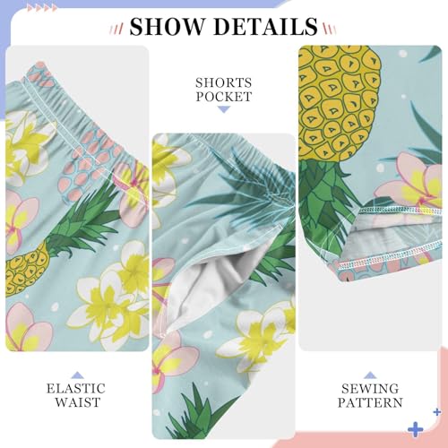 ZZXXB Hibiscus Flower Pineapple Boys Long Pants Soft Trousers Elastic Waist Kids Lounge Bottoms with Pockets S-XL4