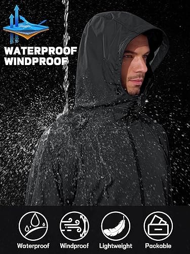 Image of Raincoat for Men Waterproof | Men Rain Jacket Hooded Windproof Lightweight | Full-Length Breathable All-Season Rain Wear | Bike Riding, Motorcycle, |M14