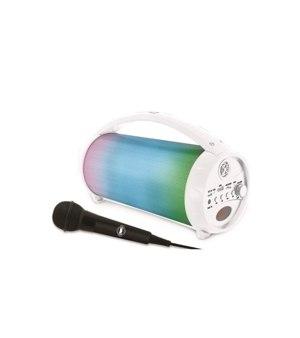 LEXIBOOK BTP585Z iParty-Portable Bluetooth Speaker with Microphone, Stereo, Light Effects, Karaoke, Wireless, FM Radio, USB, SD Card, Rechargeable Battery, White