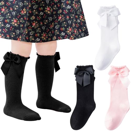 Image of Mini Angel Baby Knee High Socks - Toddler Long Cotton Tube Stockings With Bow Ruffles for Girls - Infant Dress Socks