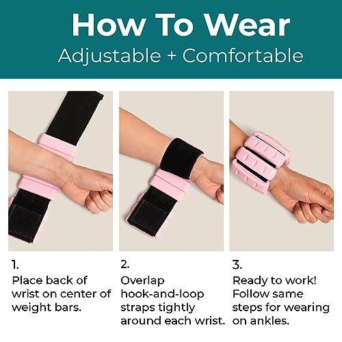 Image of Home Gym Ankle and Wrist Weights for Women, Set of 2, 1 lb, Pink | Adjustable 1 lb wearable weights, set of two, in pink. For yoga, dance, barre, pilates, cardio, aerobics and walking.