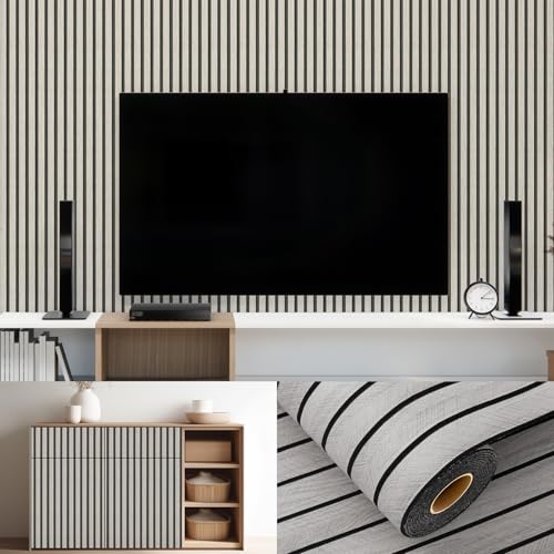 Paneles de pared autoadhesivos con aspecto de madera 3D, 300 x 40 cm, paneles de pared autoadhesivos, color gris claro, impermeables y resistentes al calor, papel pintado autoadhesivo para salón