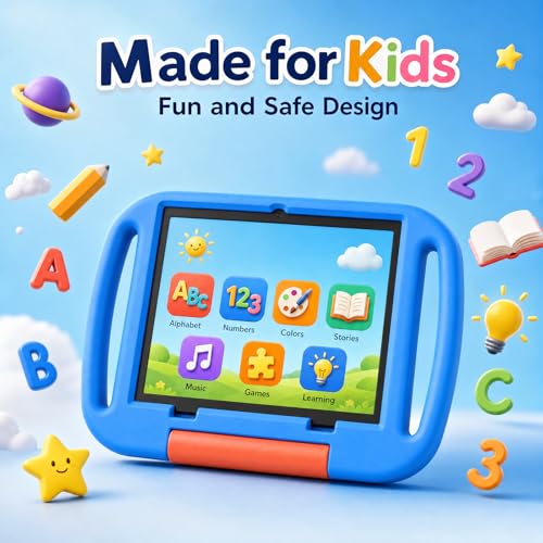 Image of 10 inch Kids Tablet, Android 15 Tablet for Kid, 12GB RAM, 64GB ROM 1TF Card Expandable for Toddler Children,Tablets with Case, Parental Control, 6000mAh, WiFi, BT5.0, Dual Camera