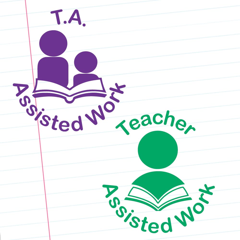 Teacher Assisted & T.A. Assisted Work Self-Inking Teacher Stamps 22mm, Self-Inking, Reinkable *^