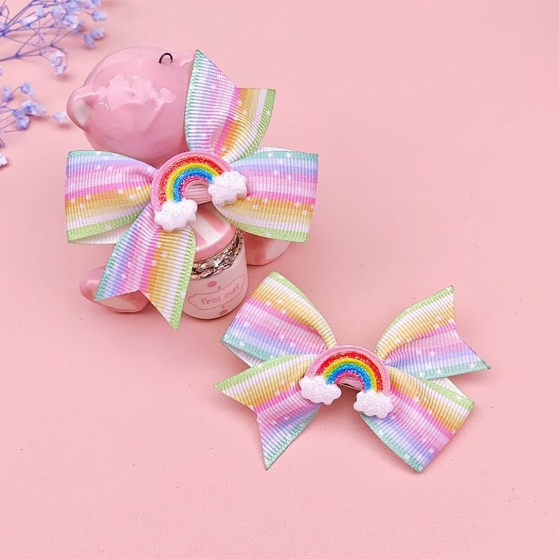 Moño de cabello con clip rainbow grosgrain para niñas miniatura 3