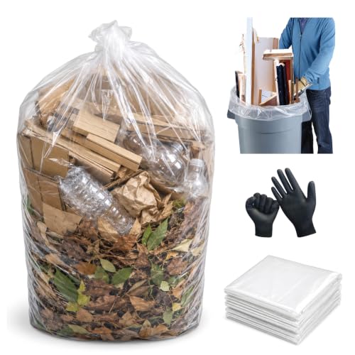 6 Mil Clear Contractor Trash Bags 50/55/60 Gallon Heavy Duty Liners 20 Pack