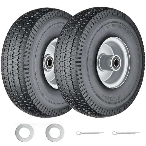 Cubesprings 4.10/3.50-4 Tire and Wheel Flat Free,Solid 4.10/3.50-4 Tires with 5/8”Axle Bore Hole, 10 Inch Tires and Wheels for Hand Truck Dolly Wagon Garden Cart Wheelbarrow Replacement - 2Pack