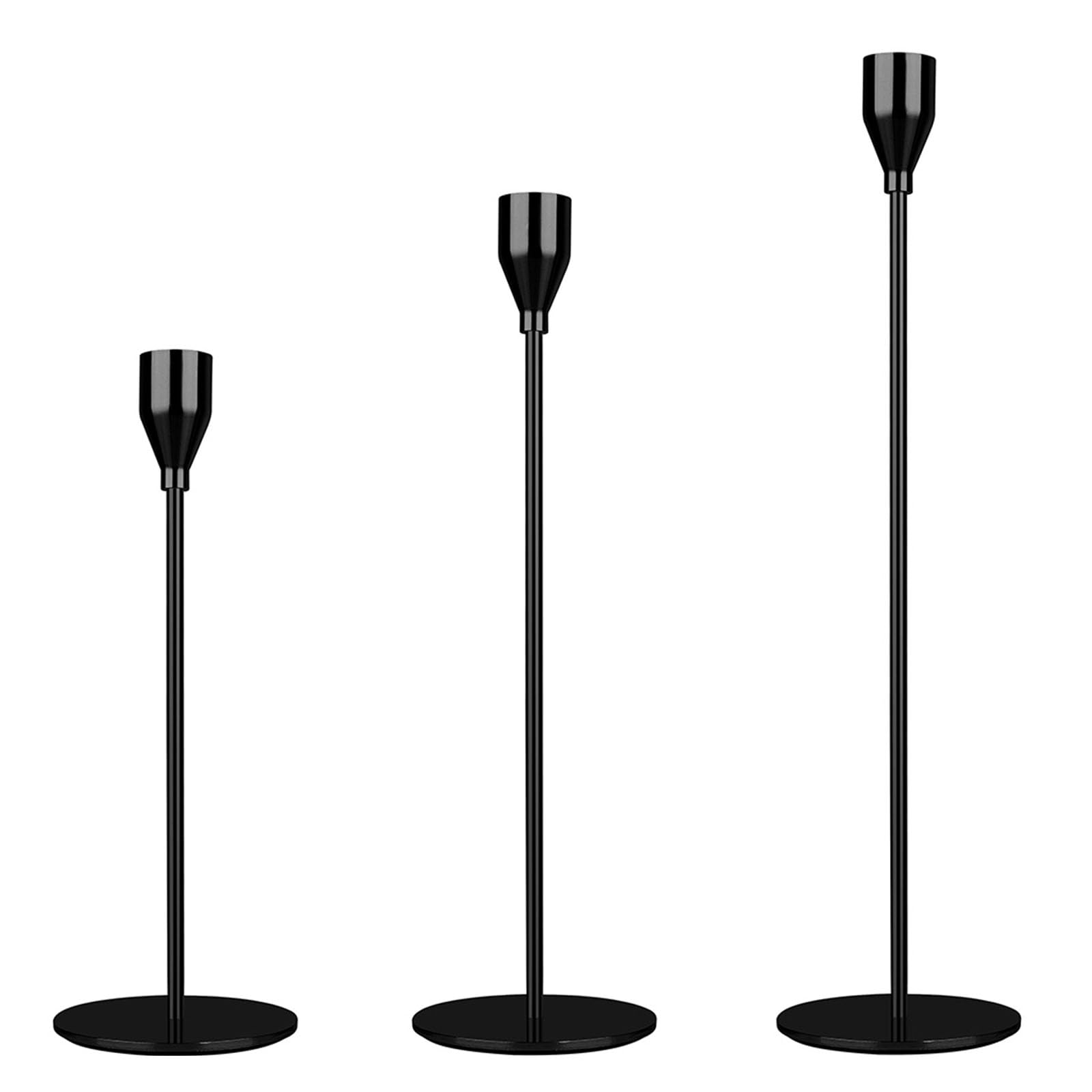 Set 3 Portacandele In Metallo Nero Opaco – Altezze 7/10/15 Cm, Diametro Vassoio 9 Cm, Per Candele A Colonna, Decorazione Tavolo