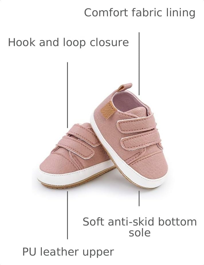 Image of SOFMUO Baby Boys Girls High Top Ankle PU Leather Sneakers Soft Rubber Sole Infant Moccasins Newborn Oxford Loafers Anti-Slip Toddler Wedding Uniform Dress Shoes