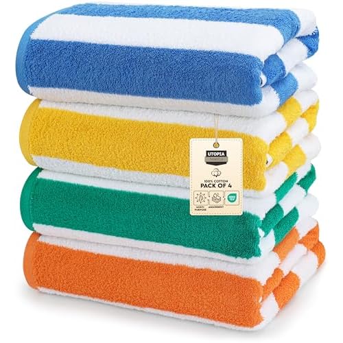 Utopia Towels 4 Pack Cabana Stripe Beach Towel, 30 by 60 Inches, Oversized 100% Ringspun Cotton Pool Towels, Highly Absorbent Bath Towels for Beach
