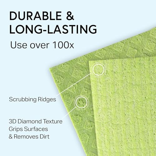 Image of 3 pcs Swedish Dishcloths - Super Absorbent Biodegradable Sponge Wipes for Kitchen,Counters & Washing Dishes, Durable & Lint-Free, Reusable and Washable Cleaning Wipes for Home.