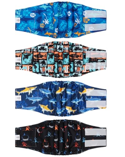 Image of CuteBone Dog Diapers Male 4 Pack Puppy Wraps Reusable Doggie Belly Bands for Male Dogs Small Medium Large