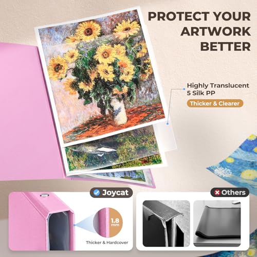 Image of JoyCat 11 x 17 Art Portfolio Binder, 40 Acid-Free Clear Pockets Art Folder Display 80 Pages, Large Presentation Book for Artists and Students (Pink)