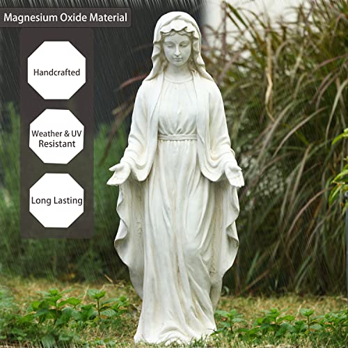 Luxenhome Virgin Mary Statue, 30'' Religious Garden Statue Art, Virgen De Guadalupe Statues, Angel Figurines Large Garden Statues, Outdoor Statues, Garden Sculptures, Outdoor Garden Decorations, Ivory #TOP4