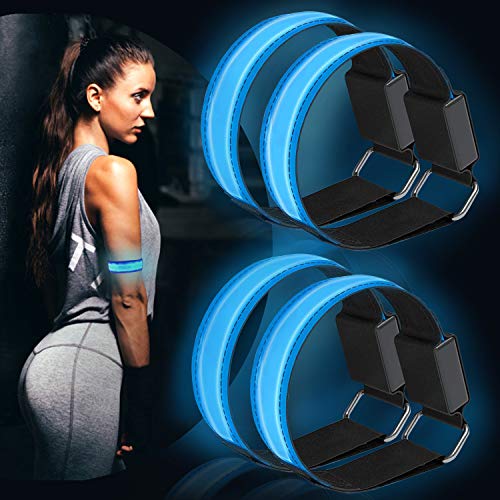 SANRF LED Banda Reflectante, 4 Pieza Pulsera Reflectante Azul Brazalete LED Ajustable Cinturón Seguridad Reflectante Pulseras Luminosas Impermeable para Correr, Practicar Senderismo o Ciclismo (Blue)