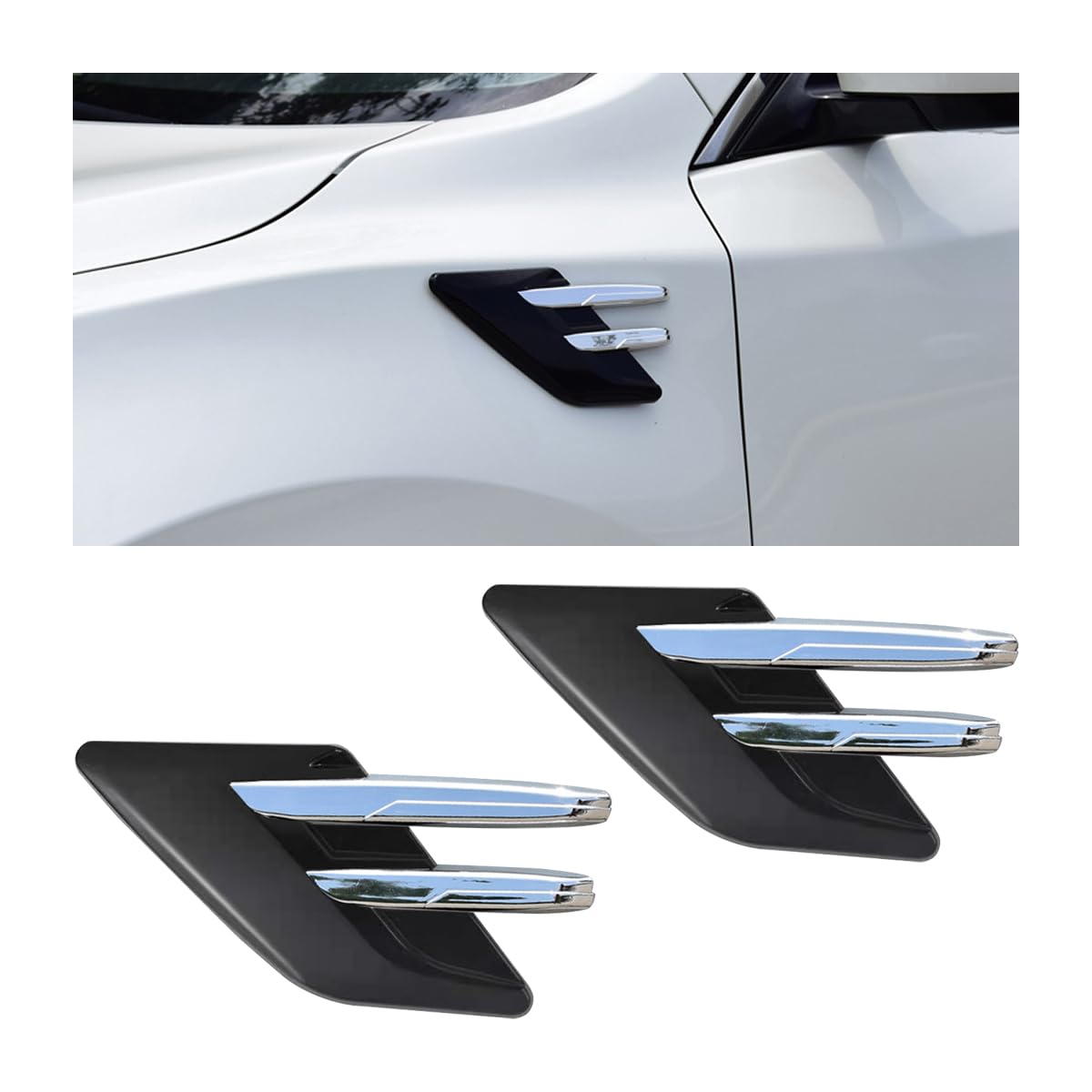 CGEAMDY 2Pcs Auto Side Mesh Vent, Car Side Air Flow Grille, Fender Intake Grille Trim, Exterior Hood Scoop Decorative Cover, Car Intake Decorative Scoop Bonnet Vent Hood Cover(Black/Electroplated)