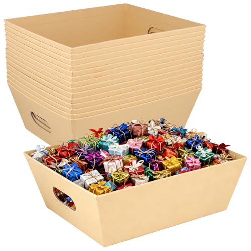 CHUEHKAK 15 Stück Präsentkorb Leer Geschenkkorb aus Kraftpapier mit Griffen 25x21x9 cm Geschenkverpackung für Geburtstage und Feiern