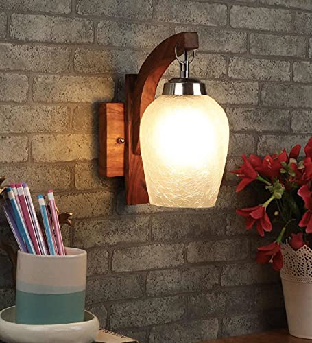 Image of SINOMAN Wall Light for Living Room Modern /Wall Lamps for Bedroom /for Living Room /Wall Lights for Home Decoration /Bedside Wall lamp (Swing Arm Wooden, with Bulb)