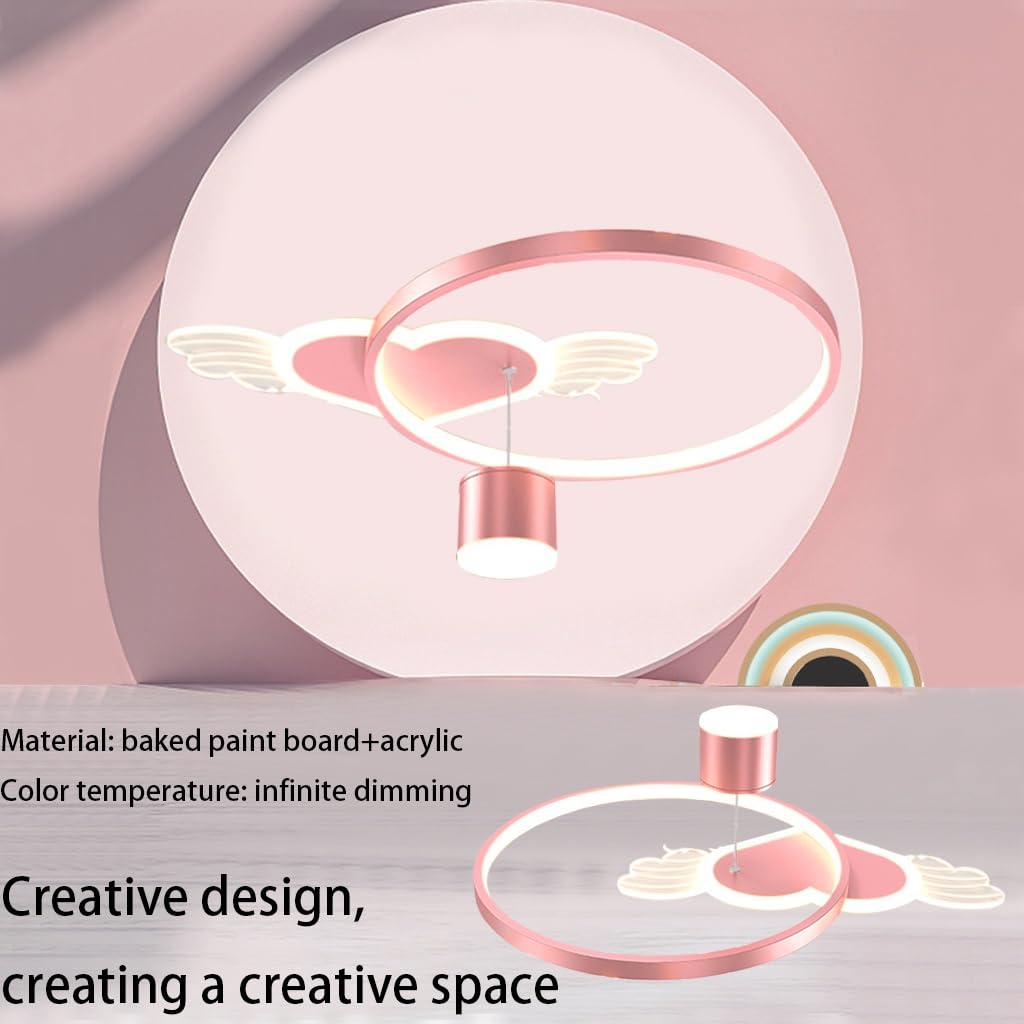 LED-Dachstoffleuchte 45W Angel Wing Heart Form Moderne Kronleuchter Unbegrenzte Dimmung 3000K-6500K Mit Fernbedienung Rosa Licht Für Schlafzimmer Restaurant Kinderzimmer