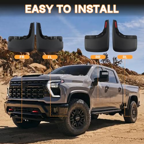 Image of Mud Flaps Mud Guards Replacement for 2019-2026 Chevy Silverado 1500(Excludes ZR2 / LT Trail Boss /Custom Trail Boss) Front Mudflap and Rear Mudguard No Drilling Required 4pc Set