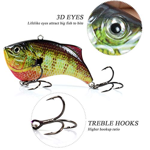 Yialia 65mm 14g Plástico Duro VIB Isca Crankbait 3D Olhos Realistas Afundando Iscas De Pesca Gancho