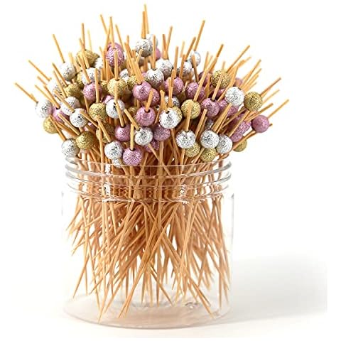 Cocktail Picks 200 Counts Handmade Sticks Wooden ﻿Natural Bamboo Toothpicks Cocktail Sticks Party Supplies (Pearl)… Cover